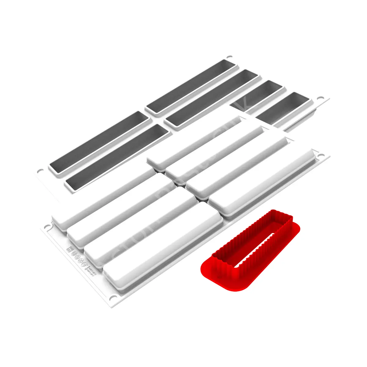 Silikomart Sweet Rectangle Dikdörtgen Silikon Tatlı Kalıbı - 8 Gözlü (Çift Taraflı Kesicili)