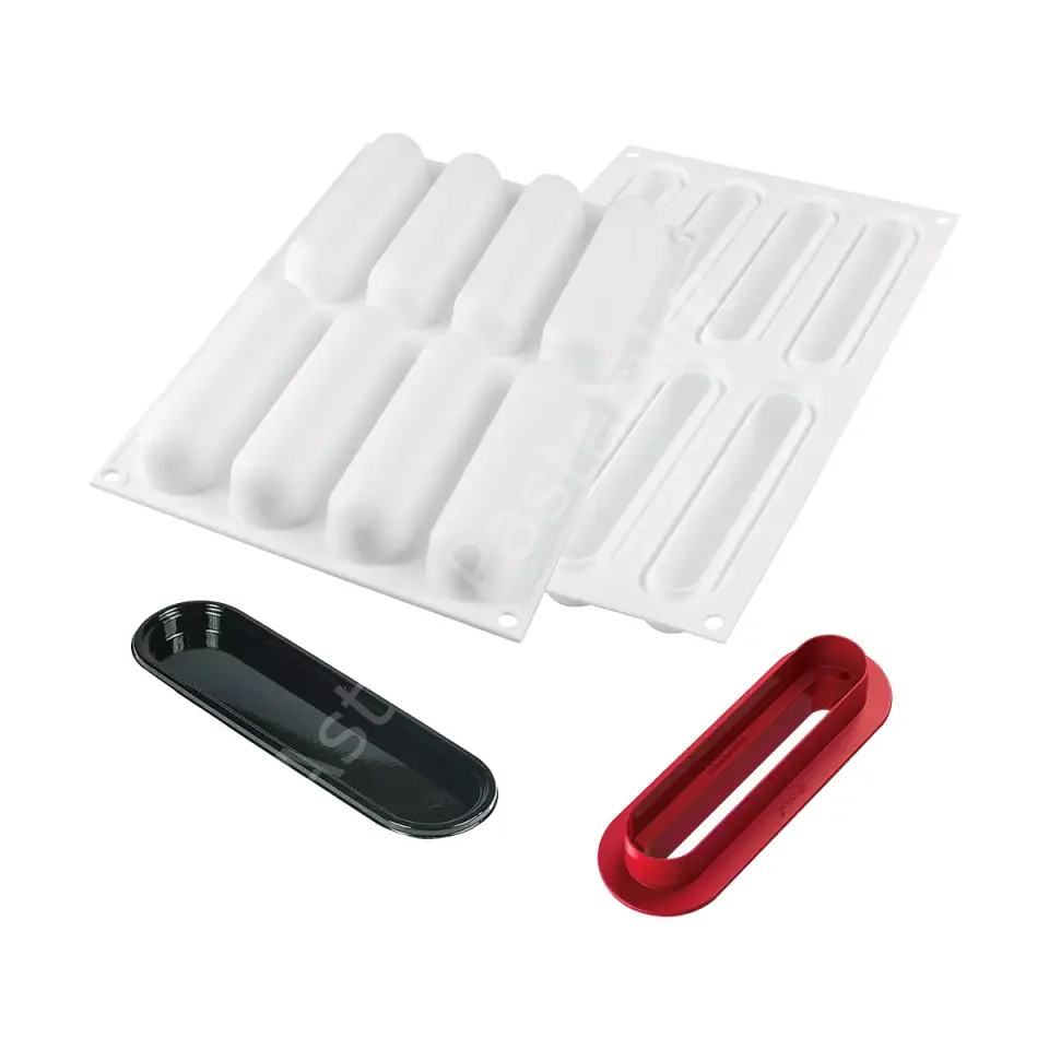 Silikomart Cylindre Modern Silindir Ekler Silikon Kalıbı - 8 Gözlü (Kesici ve Sunum Tabaklı)