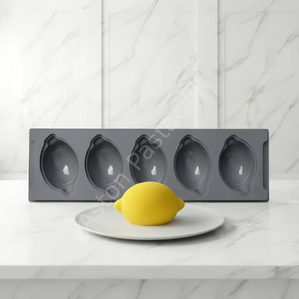 Lamos Lemon Premium 3D Gerçekçi Limon Şekilli Silikon Tatlı Kalıbı - 5 Gözlü (Şeffaf Kapaklı)