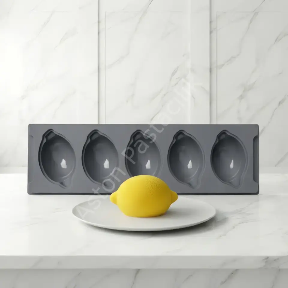 Lamos Lemon Premium 3D Gerçekçi Limon Şekilli Silikon Tatlı Kalıbı - 5 Gözlü (Şeffaf Kapaklı)