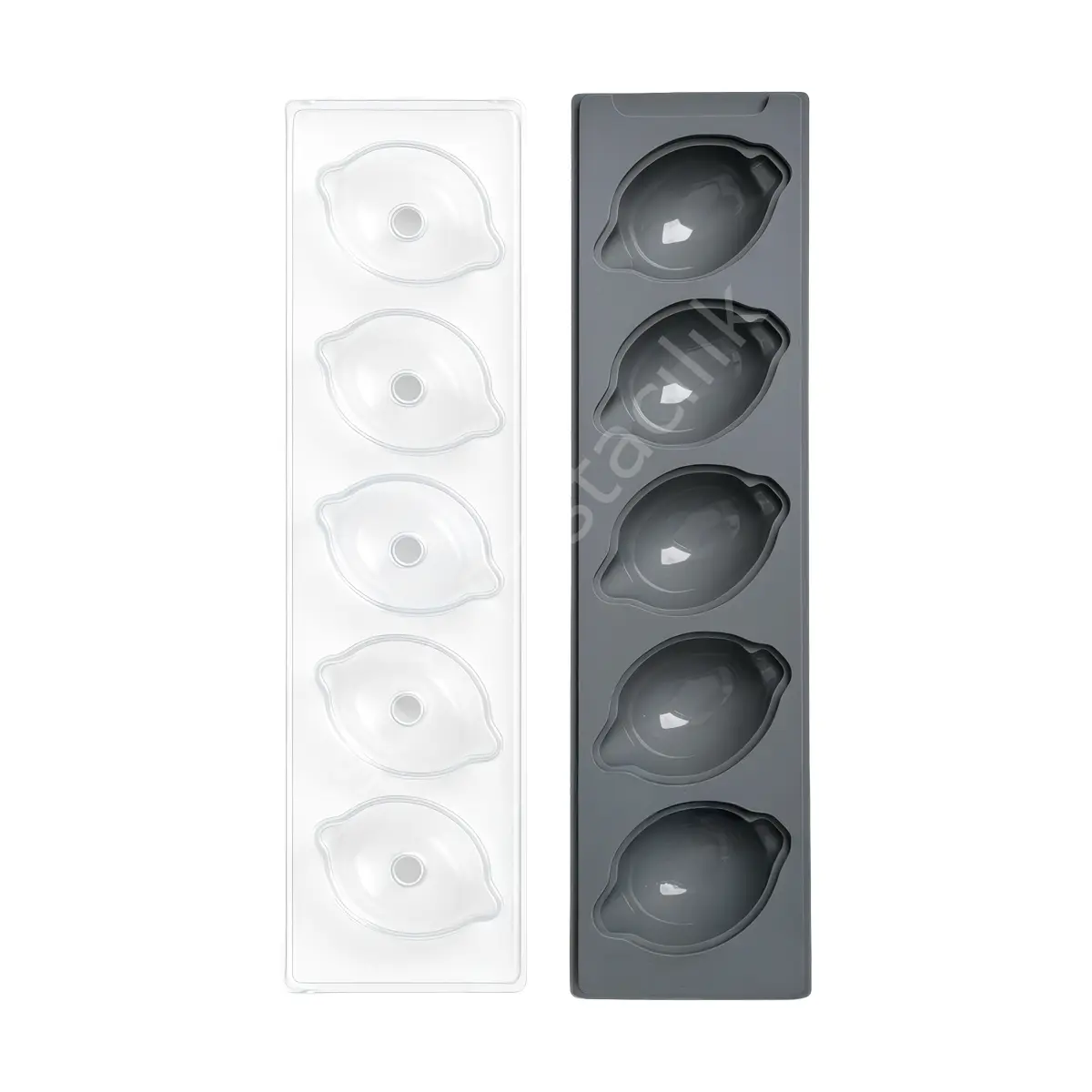 Lamos Lemon Premium 3D Gerçekçi Limon Şekilli Silikon Tatlı Kalıbı - 5 Gözlü (Şeffaf Kapaklı)