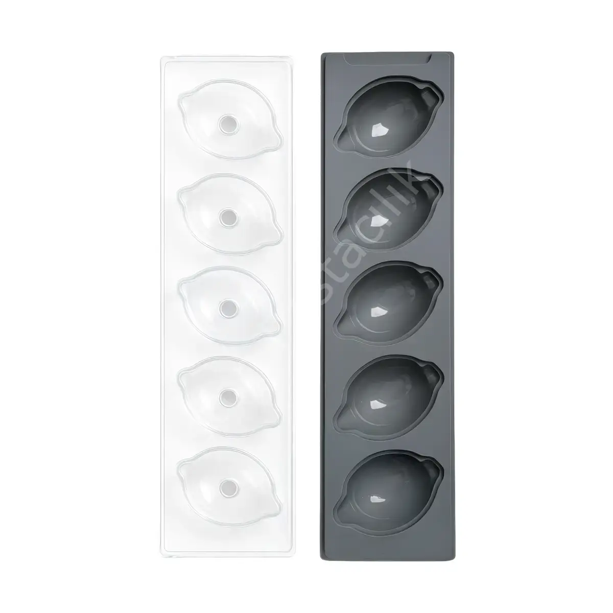Lamos Lemon Premium 3D Gerçekçi Limon Şekilli Silikon Tatlı Kalıbı - 5 Gözlü (Şeffaf Kapaklı)