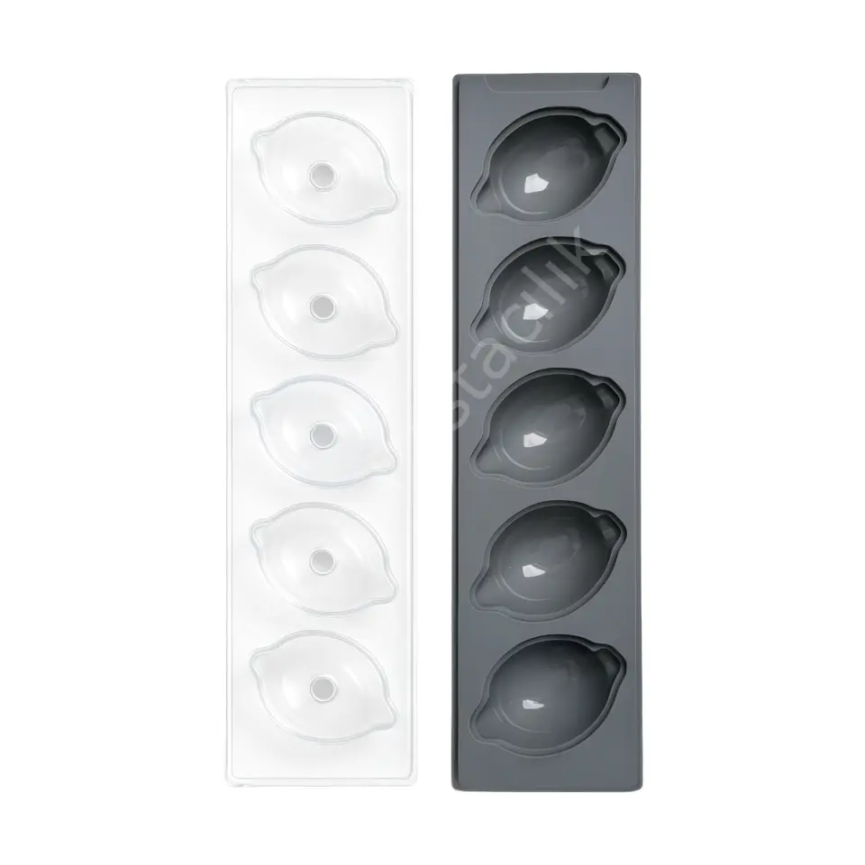 Lamos Lemon Premium 3D Gerçekçi Limon Şekilli Silikon Tatlı Kalıbı - 5 Gözlü (Şeffaf Kapaklı)
