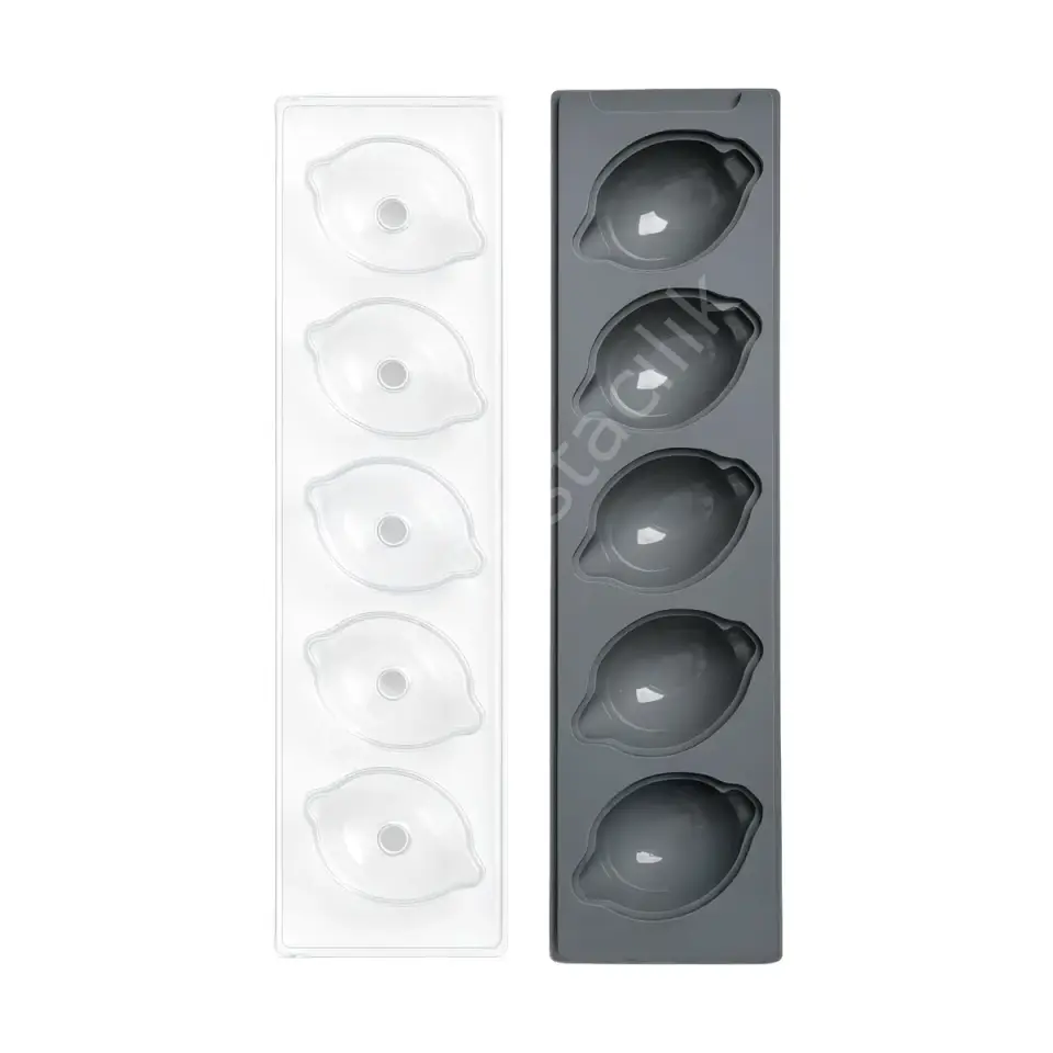 Lamos Lemon Premium 3D Gerçekçi Limon Şekilli Silikon Tatlı Kalıbı - 5 Gözlü (Şeffaf Kapaklı)